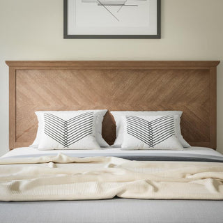 Fiona Herring Bone Wooden Adj. Headboard for Metal Bed Frames, Light Brown-Queen