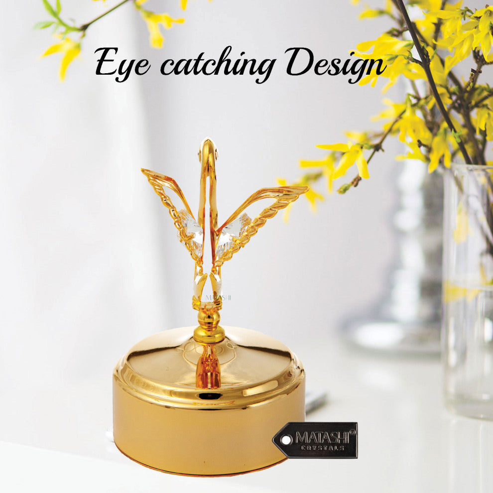 24K Gold Plated Music Box w Swan Figurine