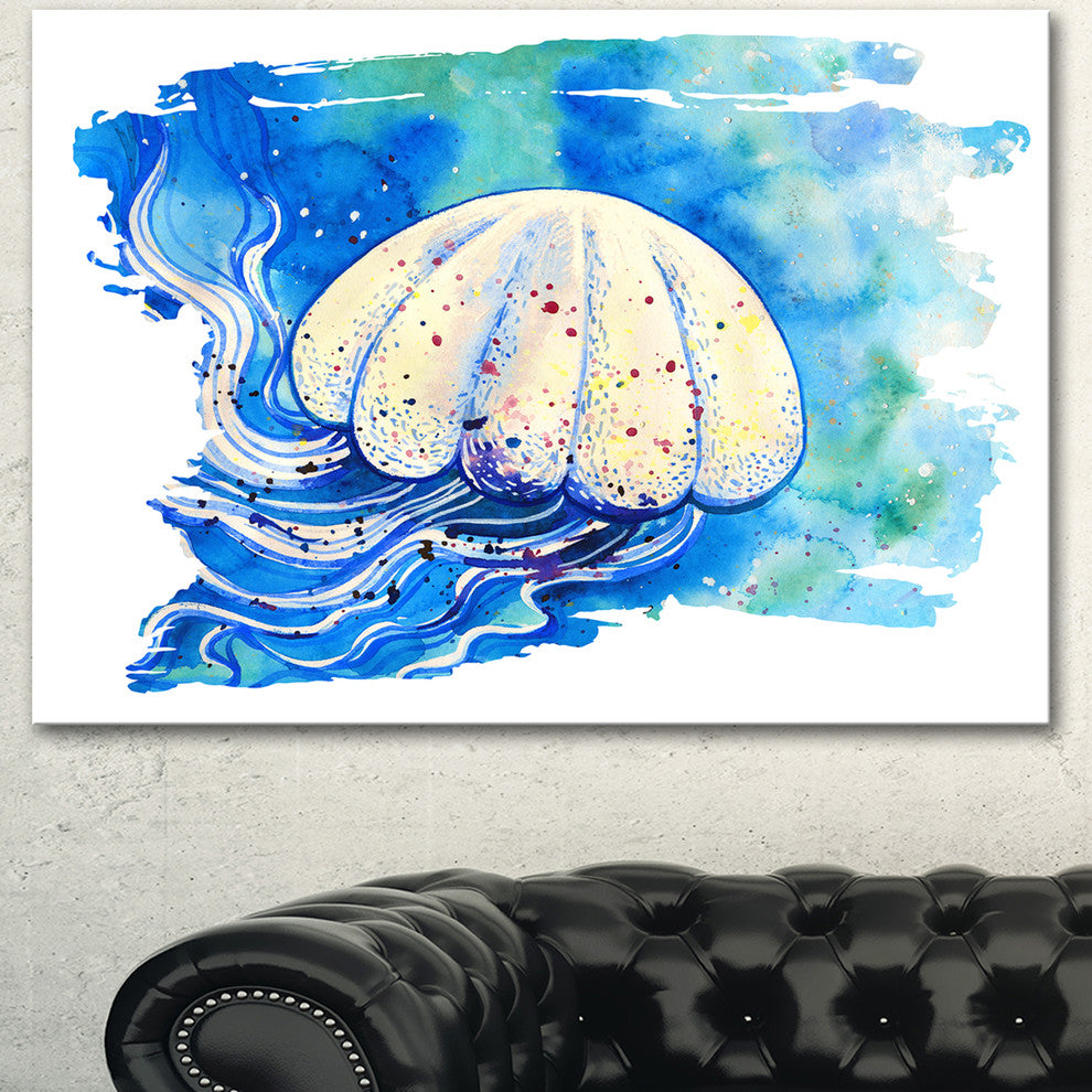 Jellyfish Watercolor Painting, Abstract Canvas Art Print, 40"x30"