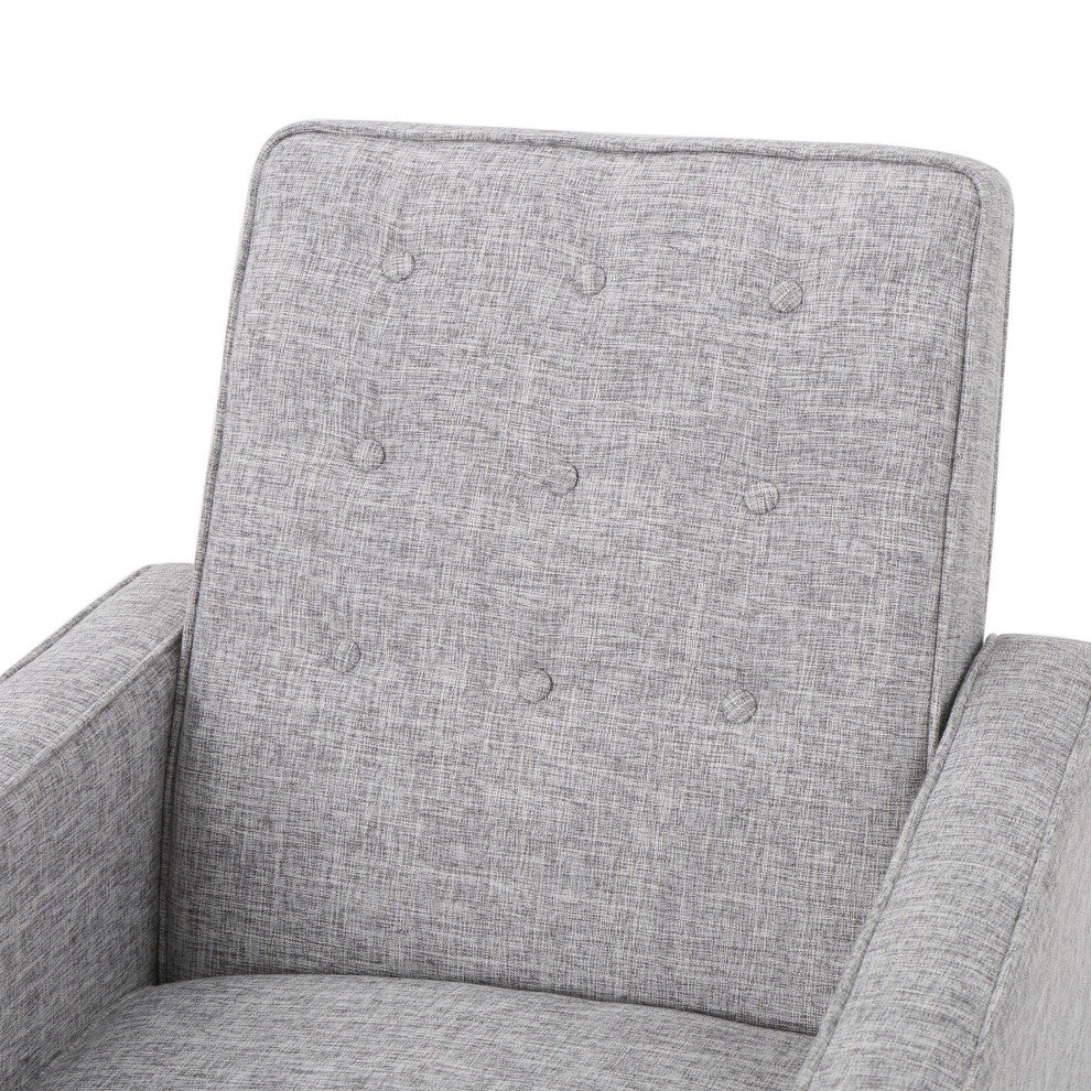 GDF Studio Macedonia Mid-Century Modern Button Tufted Fabric Recliner, Light Gray Tweed Fabric