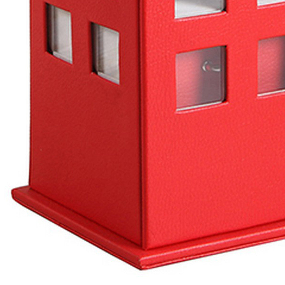 Benzara BM240350 Telephone Booth Jewelry Box With 2 Drawers, Red