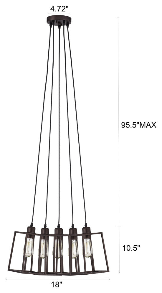CHLOE Lighting IRONCLAD Industrial 5 Light Oil Rubbed Bronze Large Pendant