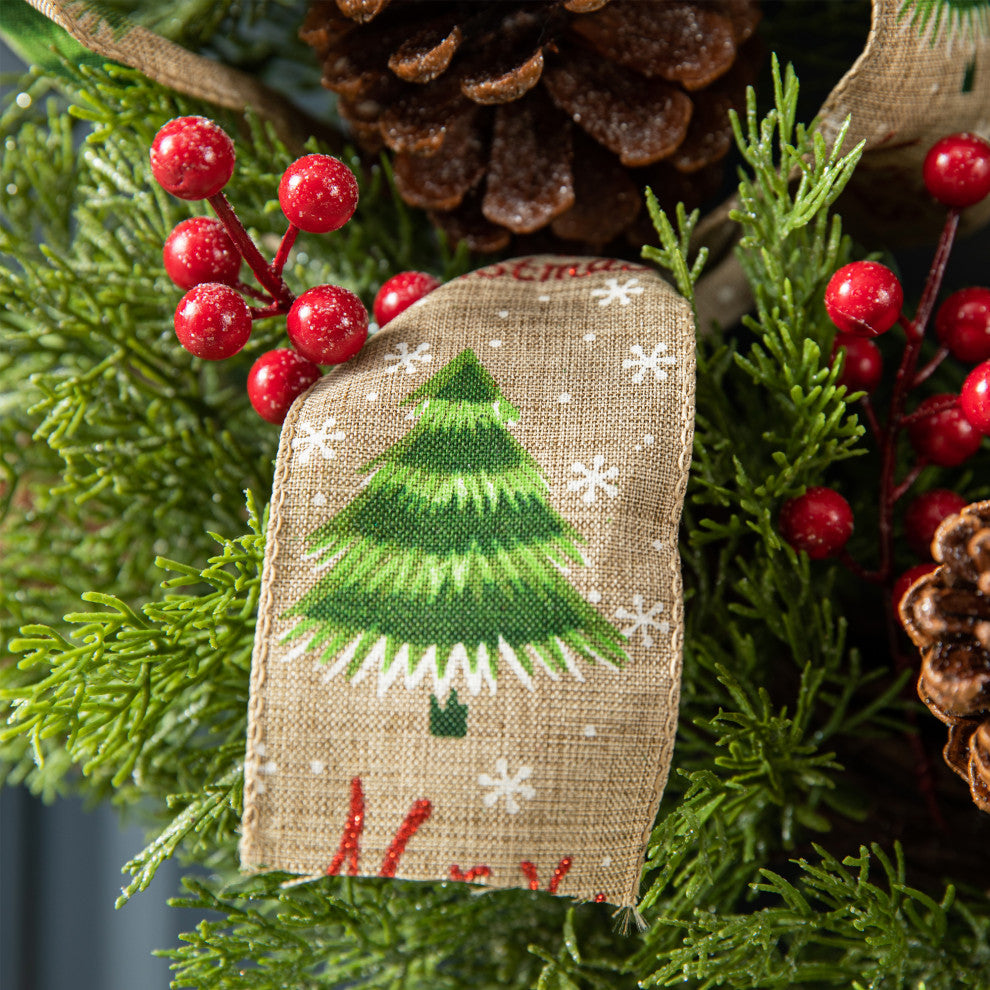 24"D Cypress Leaves Pinecone Wreath