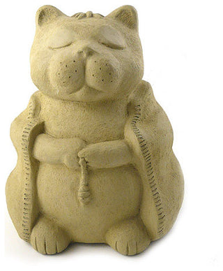 Meditating Buddha Cat Cast Stone Garden Statue