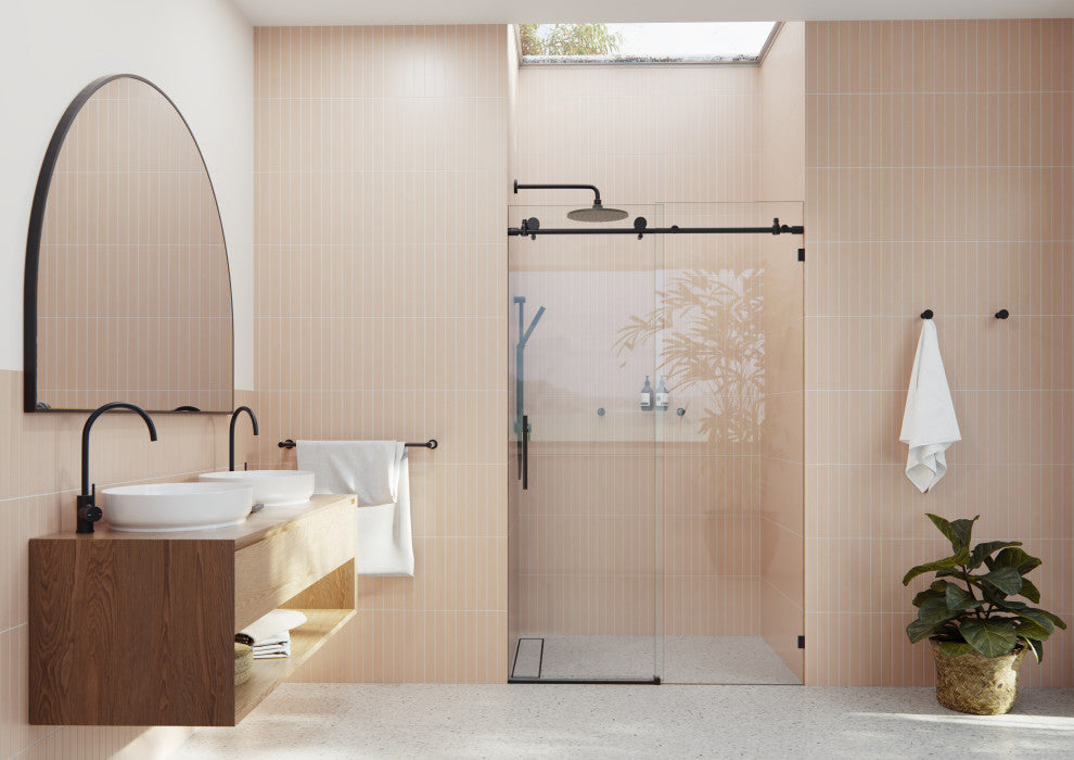 48-52"x78" Frameless Sliding Shower Door, Matte Black