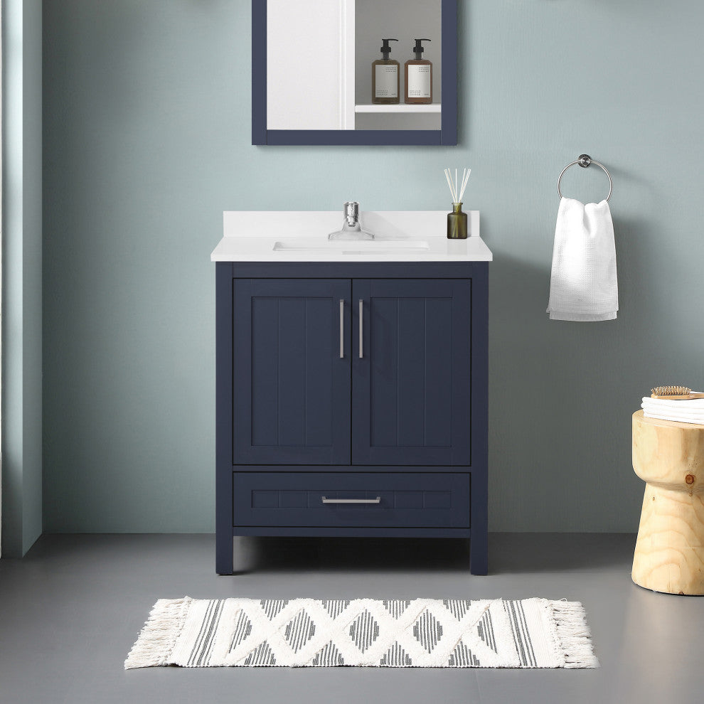 OVE Decors Kansas 18" Single Sink Vanity With Countertop, Midnight Blue, 30 in.