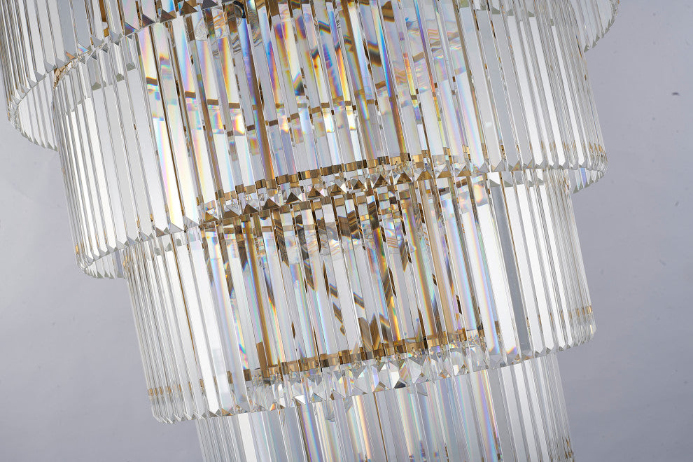 36" 34-Light Brass Metal 7-Tier Chandelier With Clear Crystals, Brass, D36'' H72''