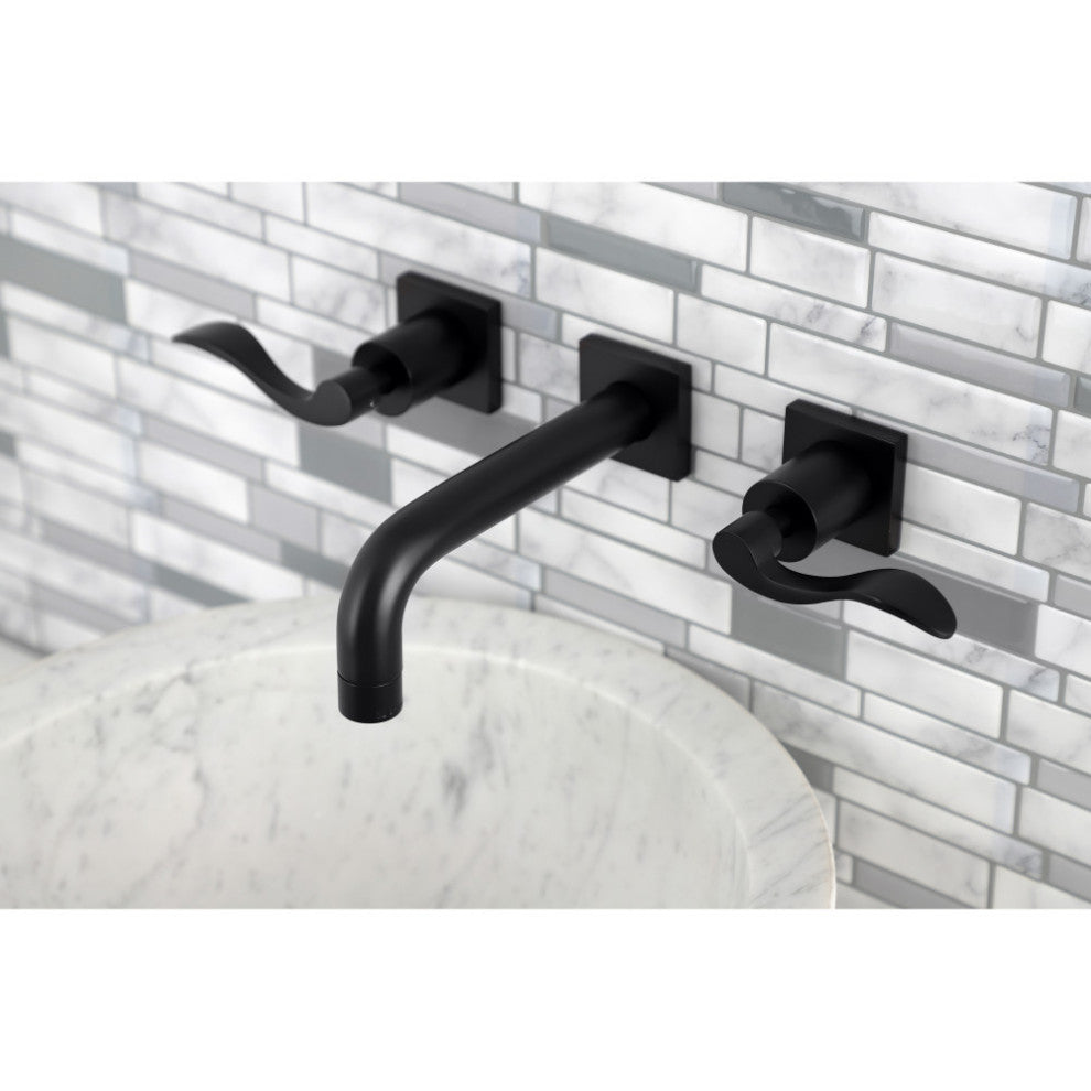 Kingston Brass KS6120DFL Two-Handle Wall Mount Bathroom Faucet, Matte Black