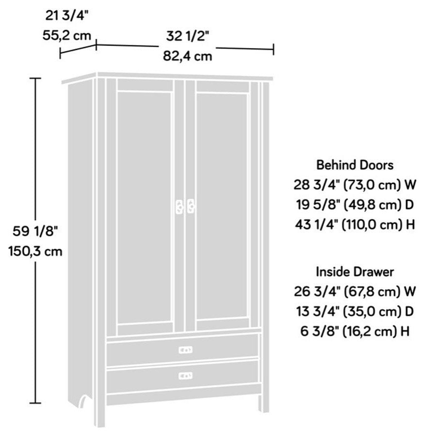Sauder Cottage Road Engineered Wood Armoire in Soft White and Lintel Oak