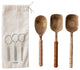 Mango Wood Spoons With Bamboo and Leather Wrapped Handles, 3-Piece Set