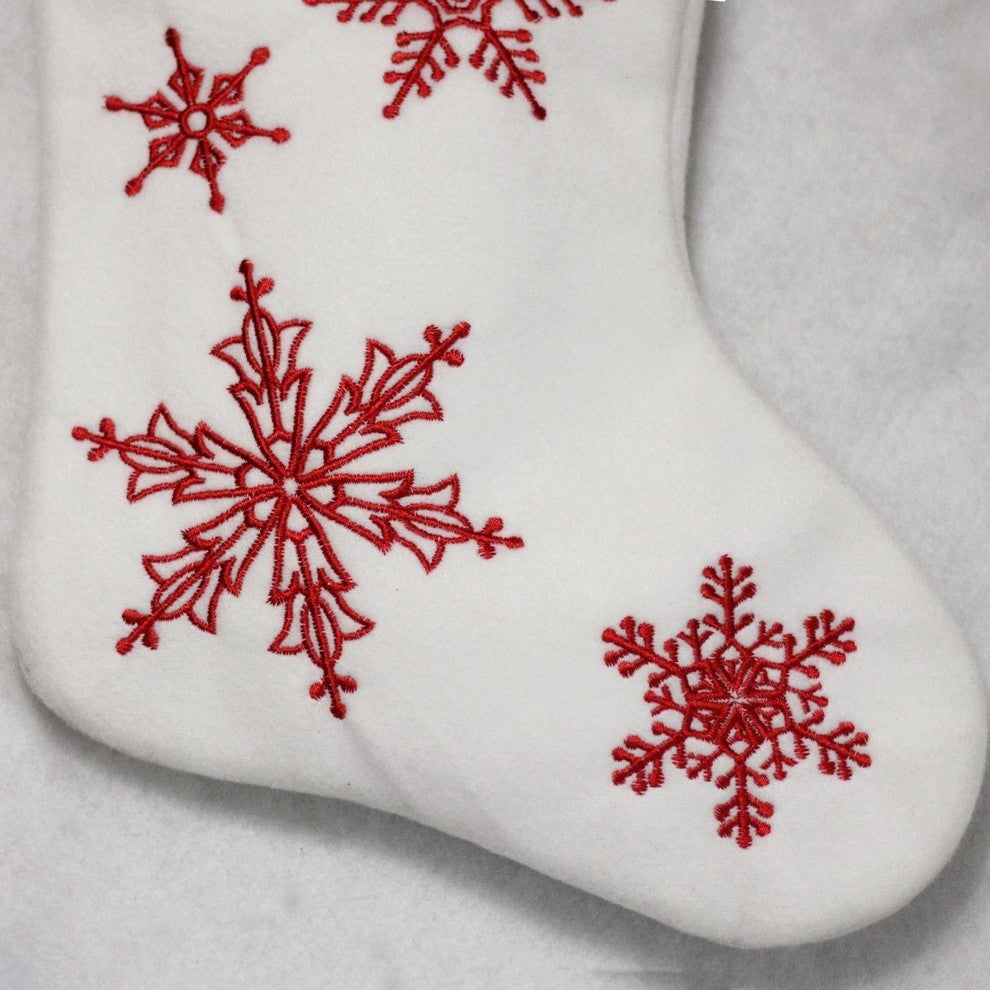 "Merry Christmas" Snowflake Embroidered Christmas Stocking, Red and White, 12"
