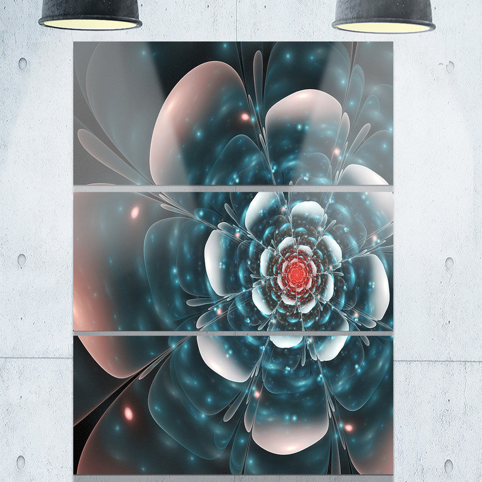"Full Bloom Blue Fractal Flower" Metal Wall Art, 3 Panels, 28"x36"