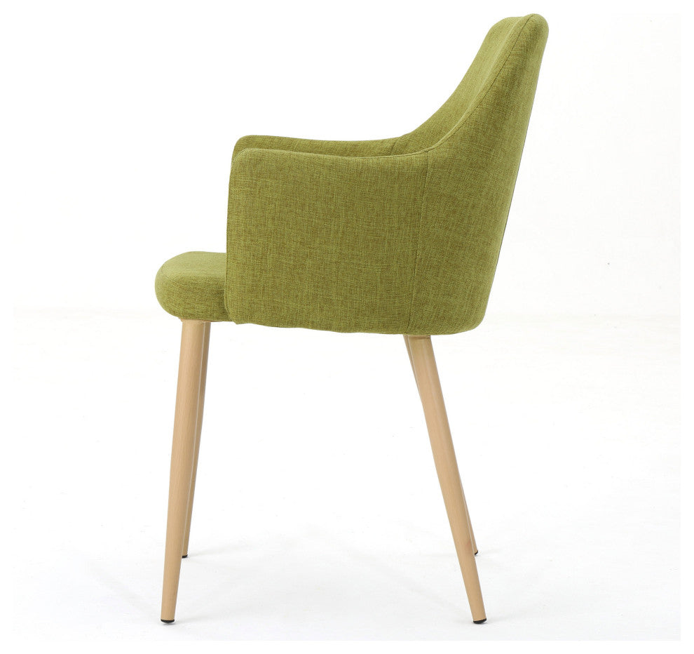 GDF Studio Serra Mid Century Fabric Dining Chairs, Set of 2, Green/Dark Brown