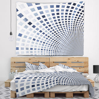 Blue Square Pixel Mosaic Illustration Abstract Wall Tapestry, 92"x78"