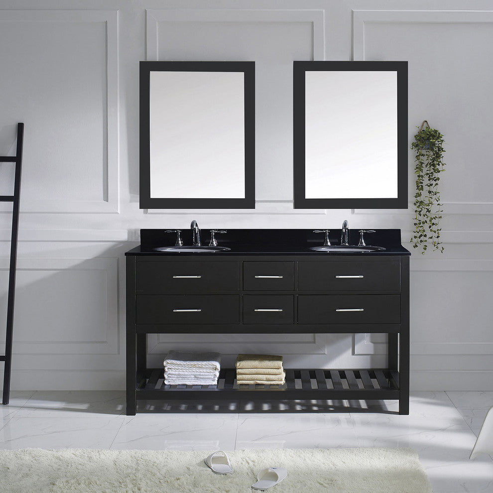 Virtu Caroline Estate 60" Double Bathroom Vanity, Espresso, Mirrors