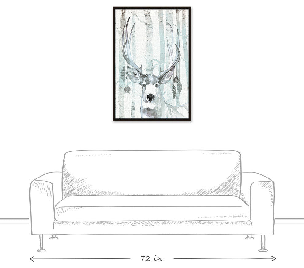 Whimsical Watercolor Reindeer Canvas Wall Art, Framed, 24"x36"