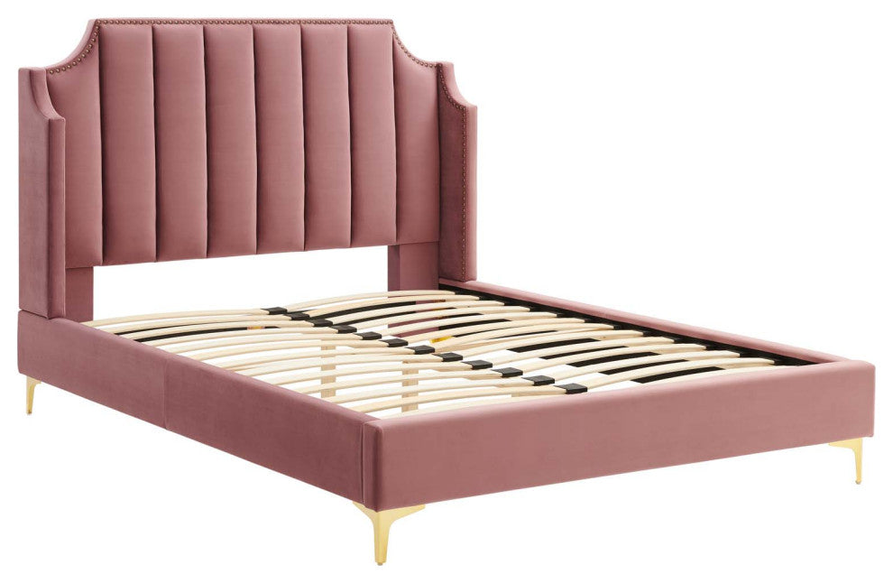 Daniella Performance Velvet Queen Platform Bed Dusty Rose