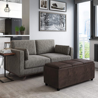 Modern Storage Ottoman, 3 Cushioned Flip Over Serving Trays, Distressed Brown