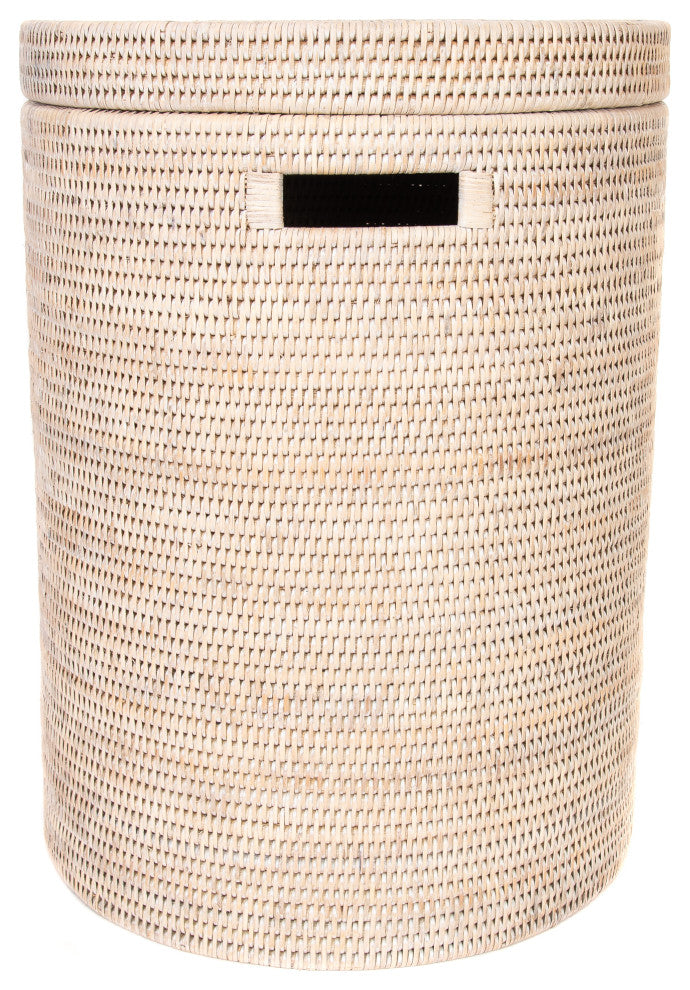 Artifacts Rattan™ Round Hamper With Lid, White Wash