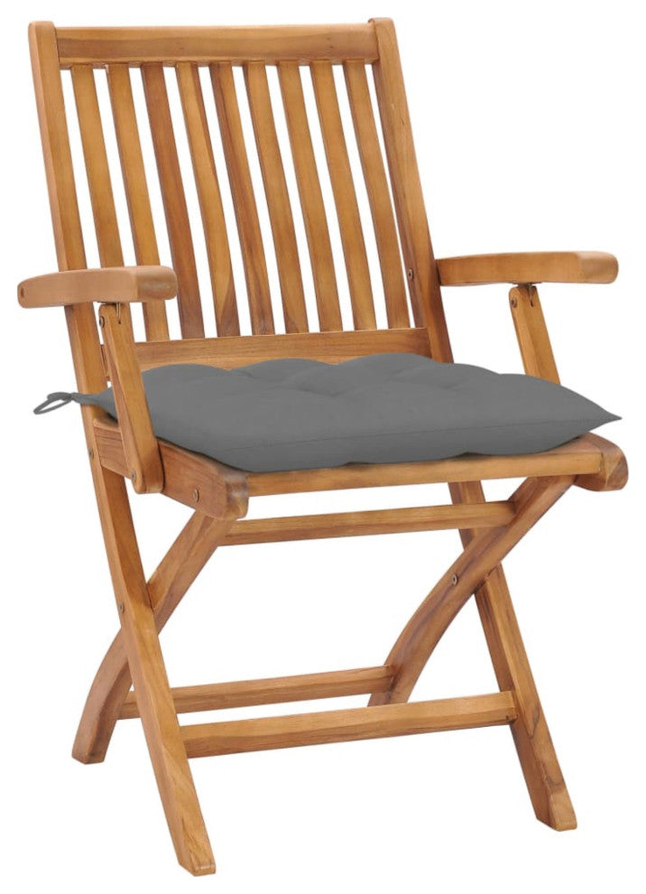 Vidaxl Garden Chairs, Set of 2, With Gray Cushions Solid Teak Wood