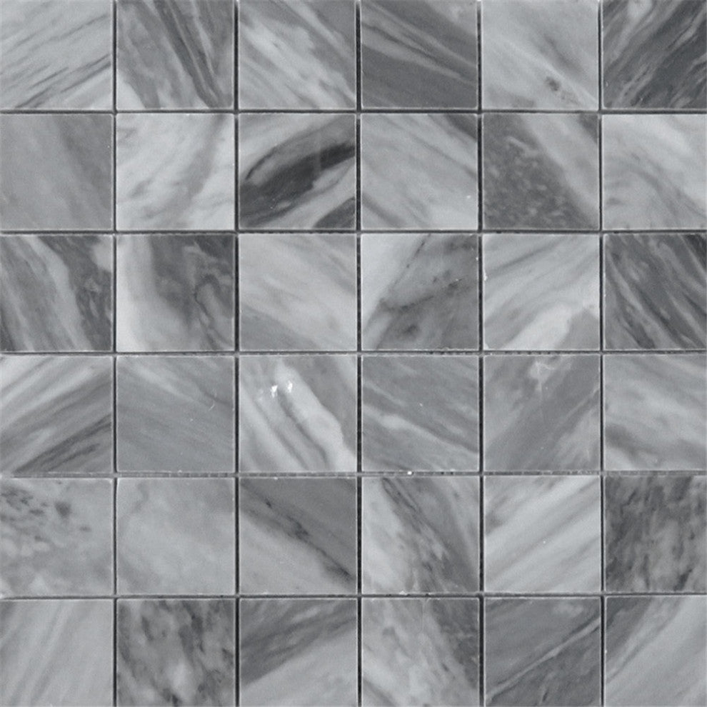 Bardiglio Gray Dark Grey Marble 2x2 Grid Square Mosaic Tile Polished, 1 sheet