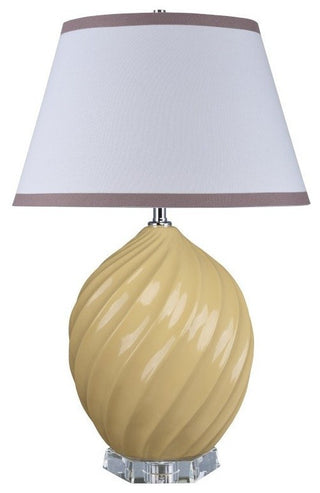 40044-2, 26 1/2" High Ceramic Table Lamp, Daffodil Yellow With Crystal Base