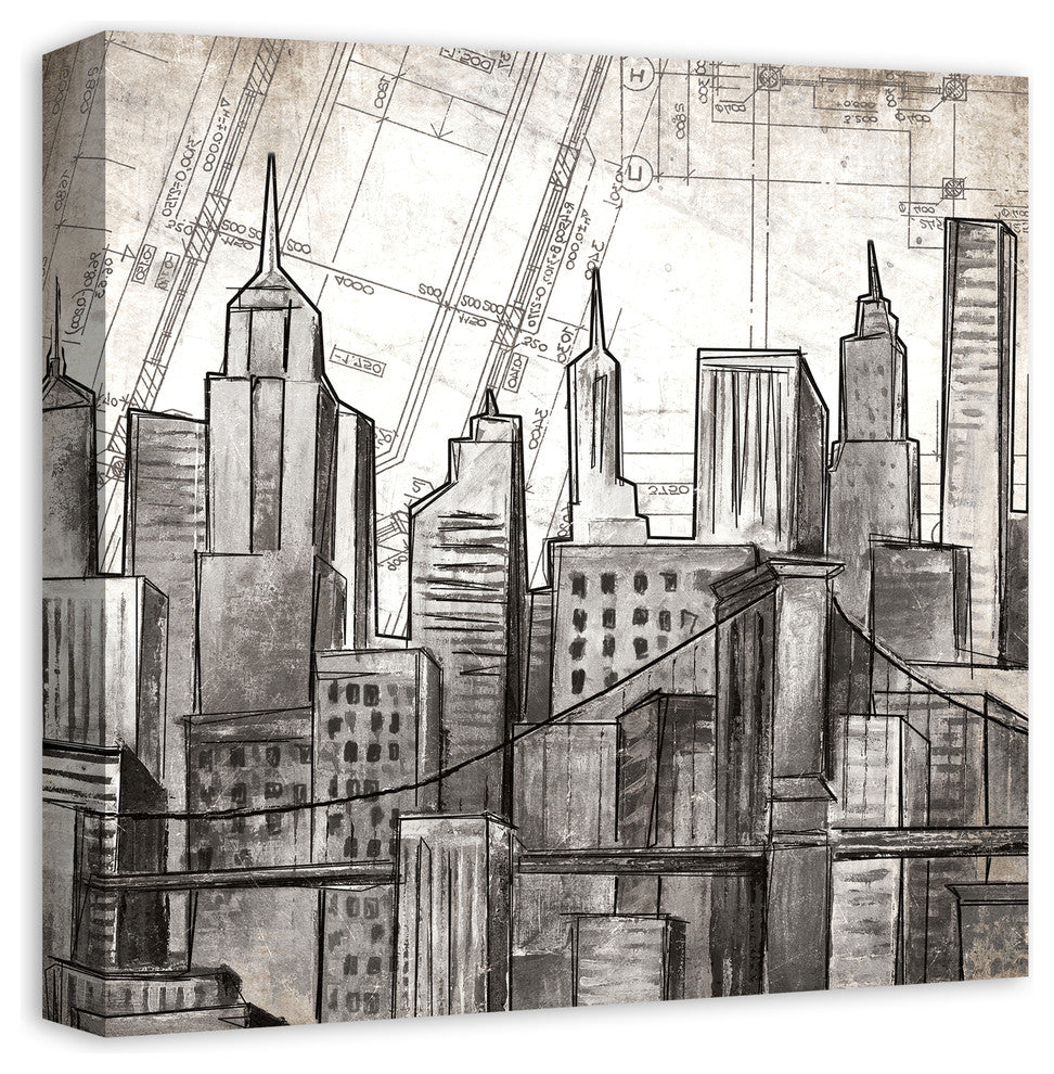 Sketch City Skyline Print on Canvas
