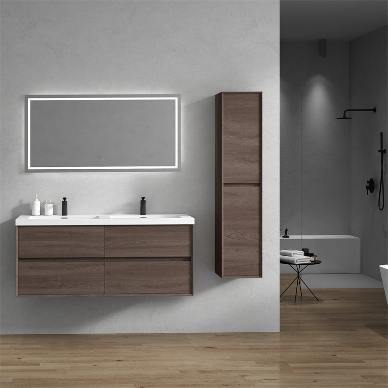 Ashley 60'' Floating Vanity, Acrylic Top, Double Sink, Red Oak