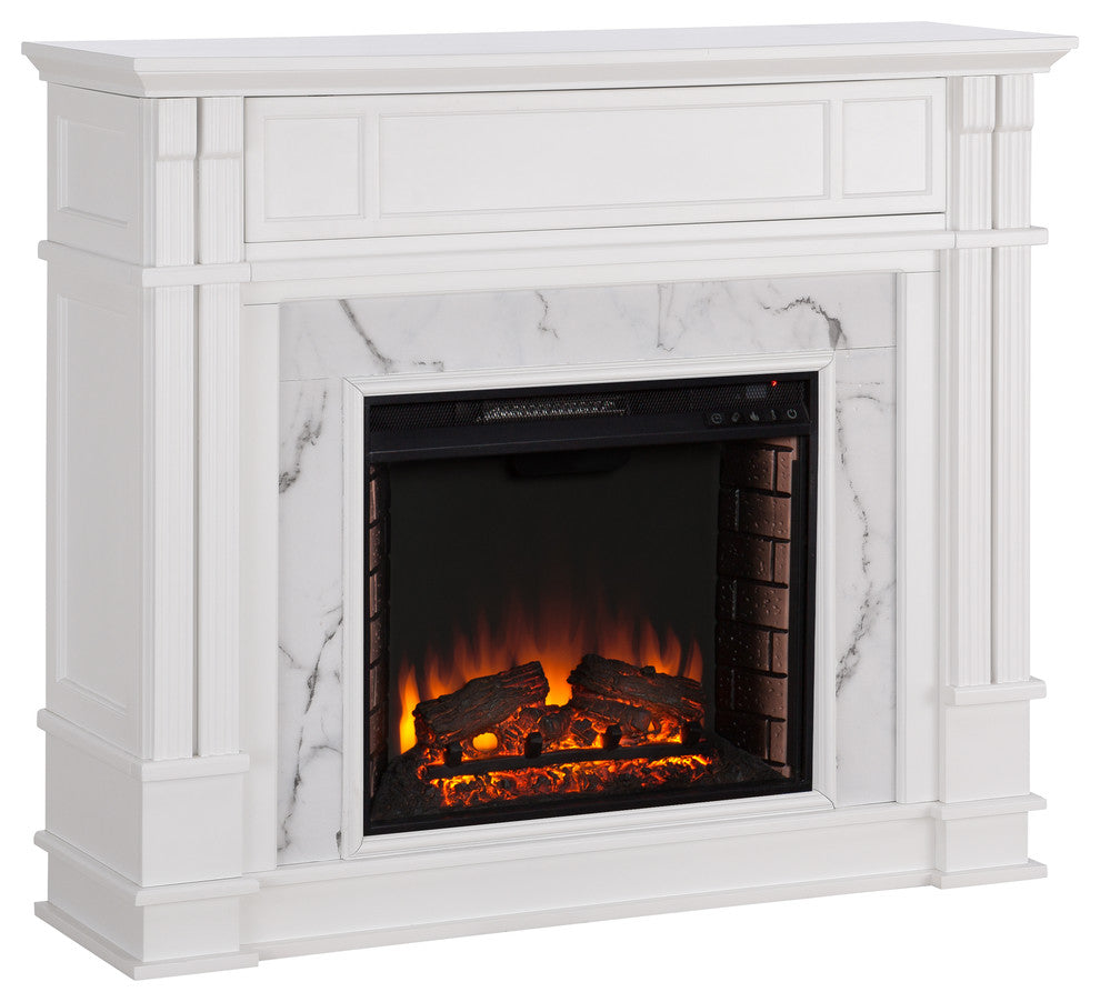 Aragon Faux Cararra Marble Media Fireplace, Electric