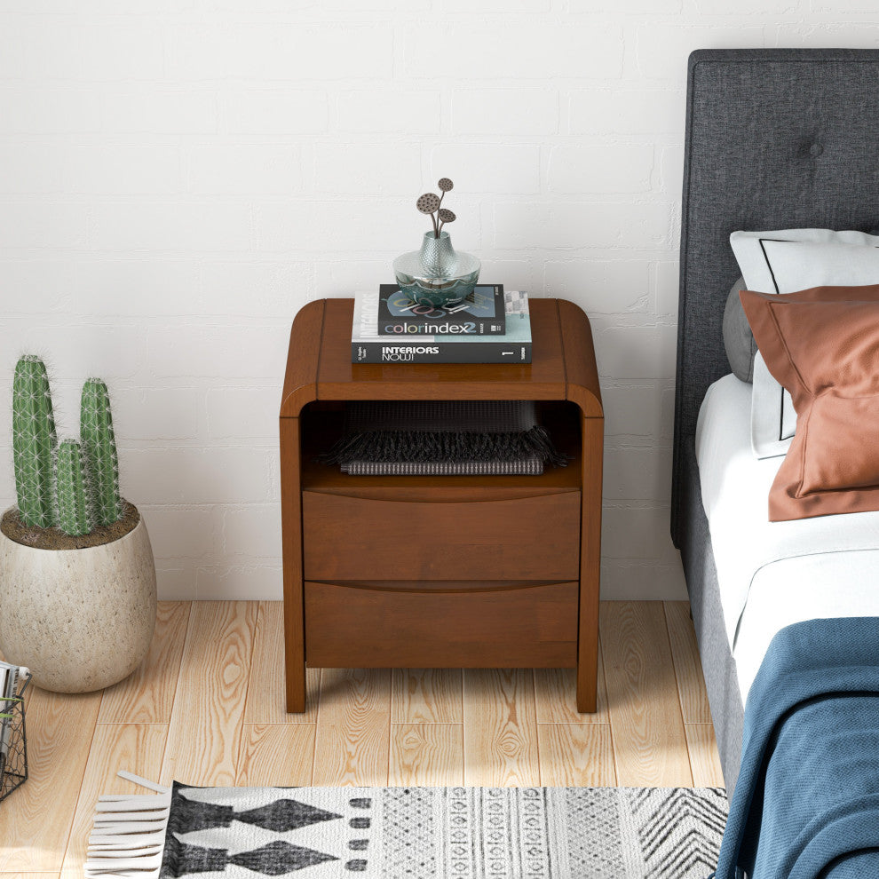 Danbury Mid Century Modern Walnut Nightstand Bed Side Tables, 2-Drawer