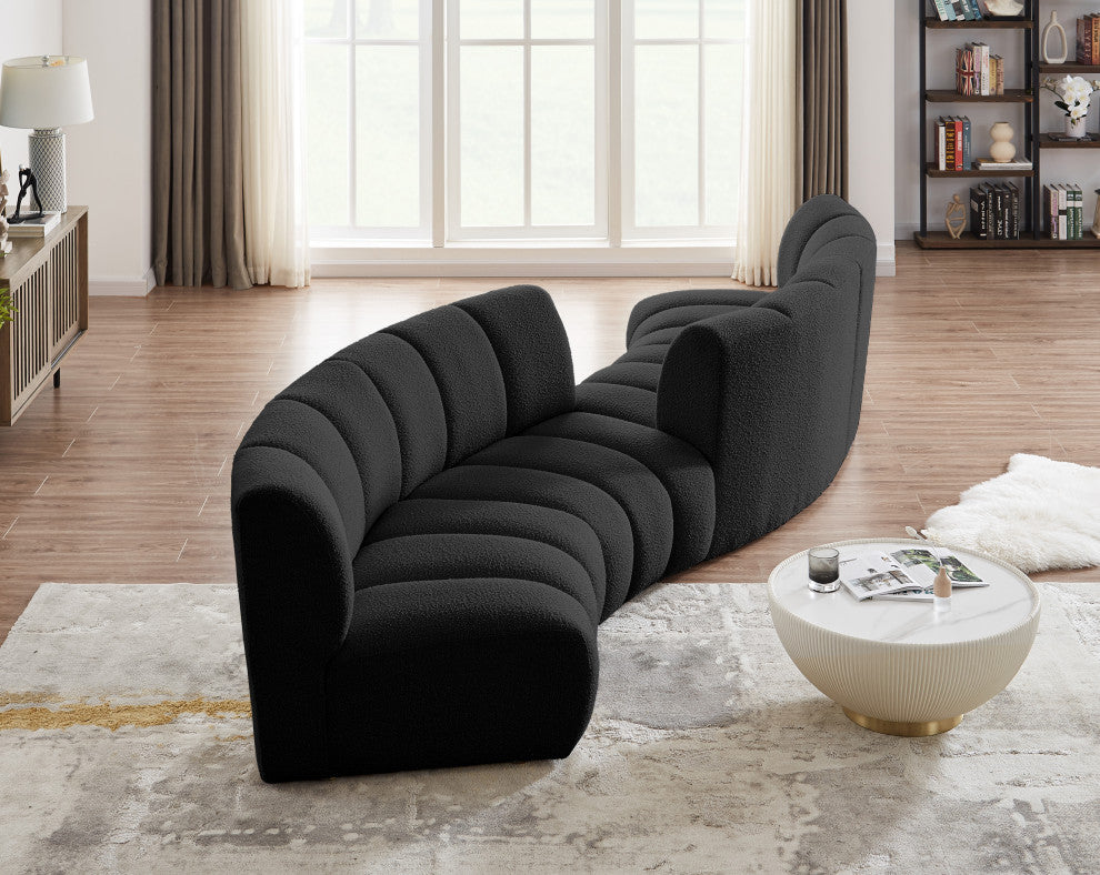 Infinity Boucle Fabric Upholstered 4-Piece S-Shaped Modular Sectional, Black