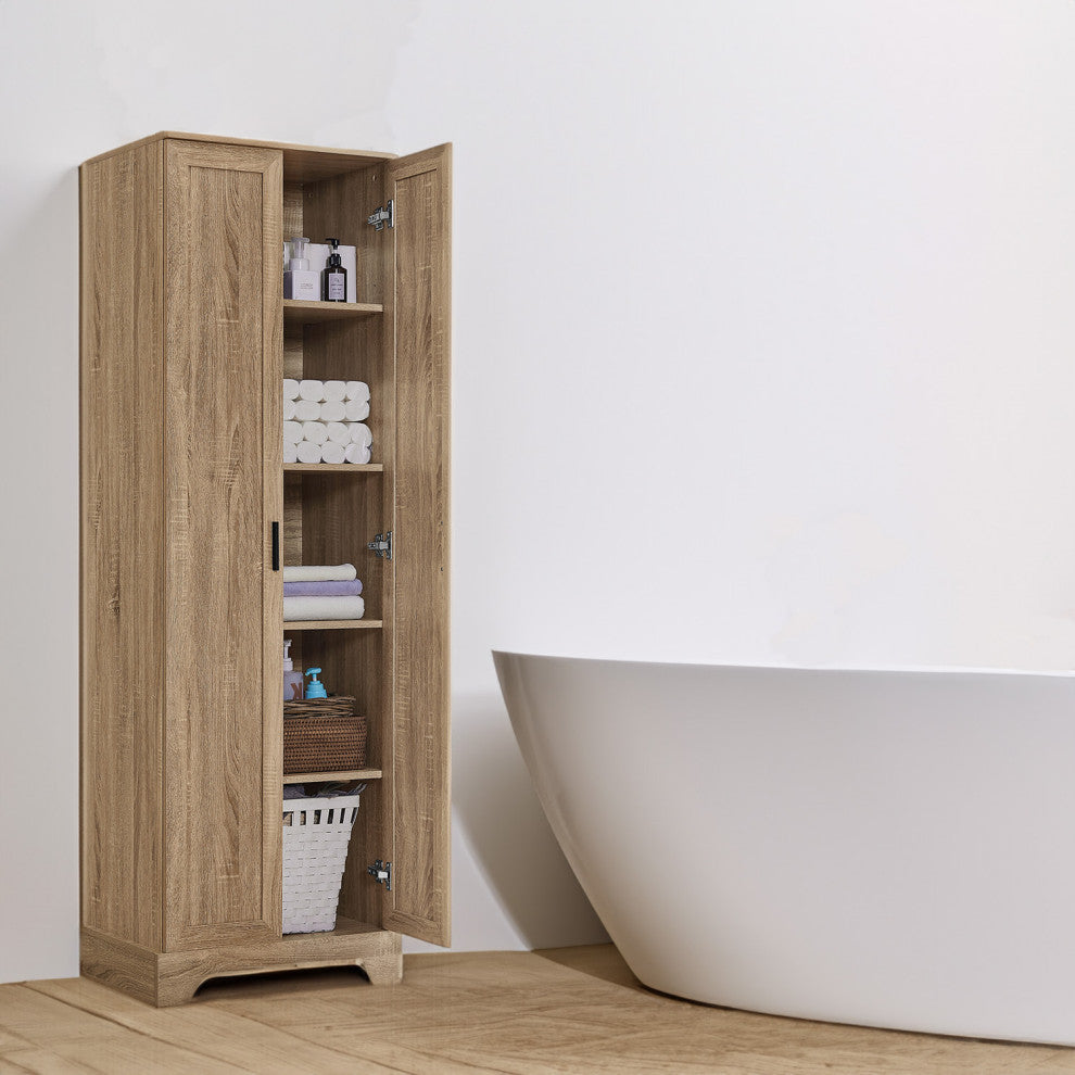 Brown Storage Cabinet With 2-Doors and Adjustable Shelf