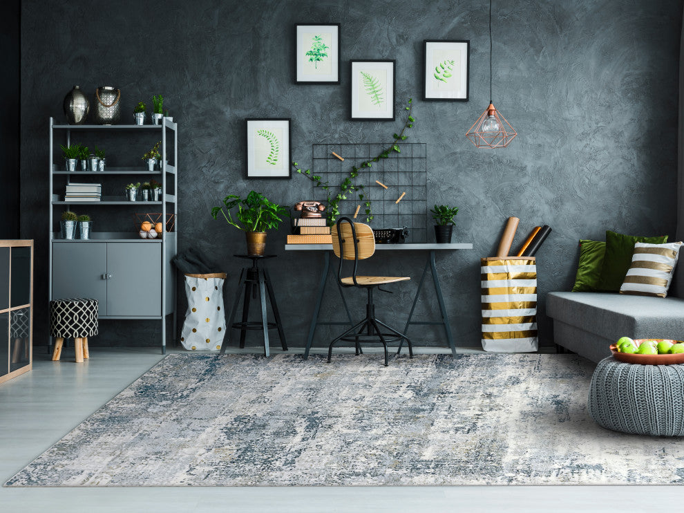 Castilla Gray And Blue Area Rug, 7'10"X10'10"