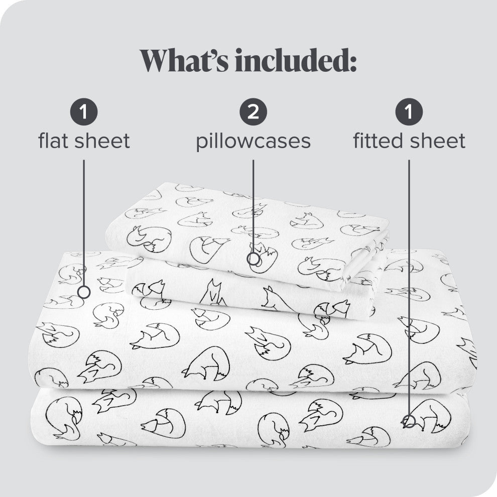Bare Home Cotton Flannel Sheet Set, Feelin' Foxy, Full