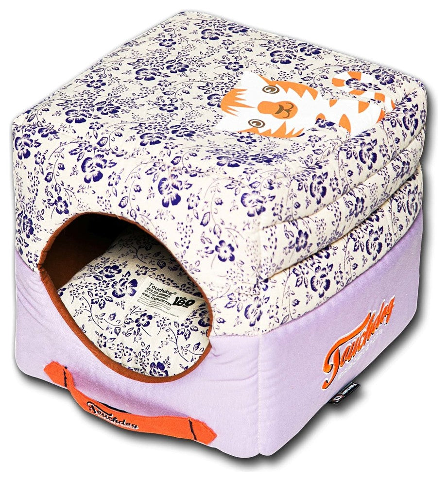 Touchdog Floral-Galore Convertible and Reversible Squared 2-in-1 Dog House Bed