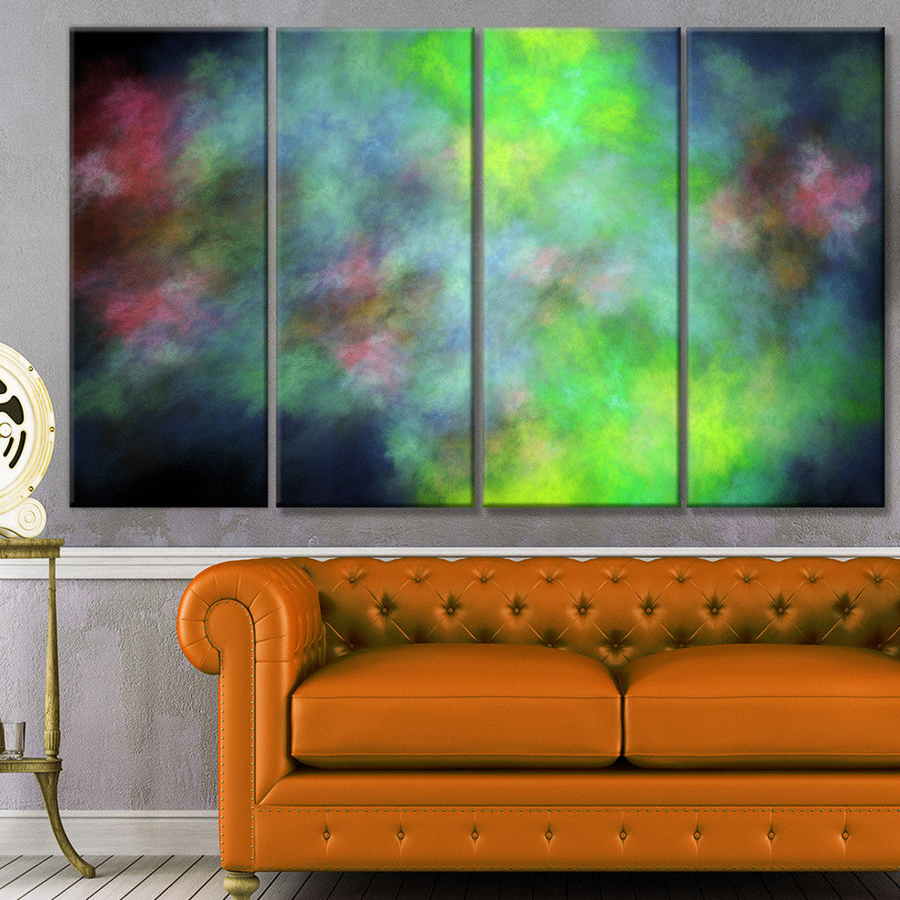 Green Blue Sky with Stars, Abstract Canvas Art Print, 48"x28", 4 Panels