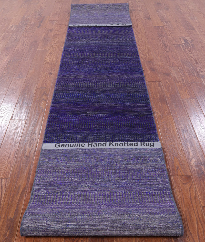 2' 8" X 15' 10" Runner Wool and Silk Super Savannah Gabbeh Handmade Rug Q8626