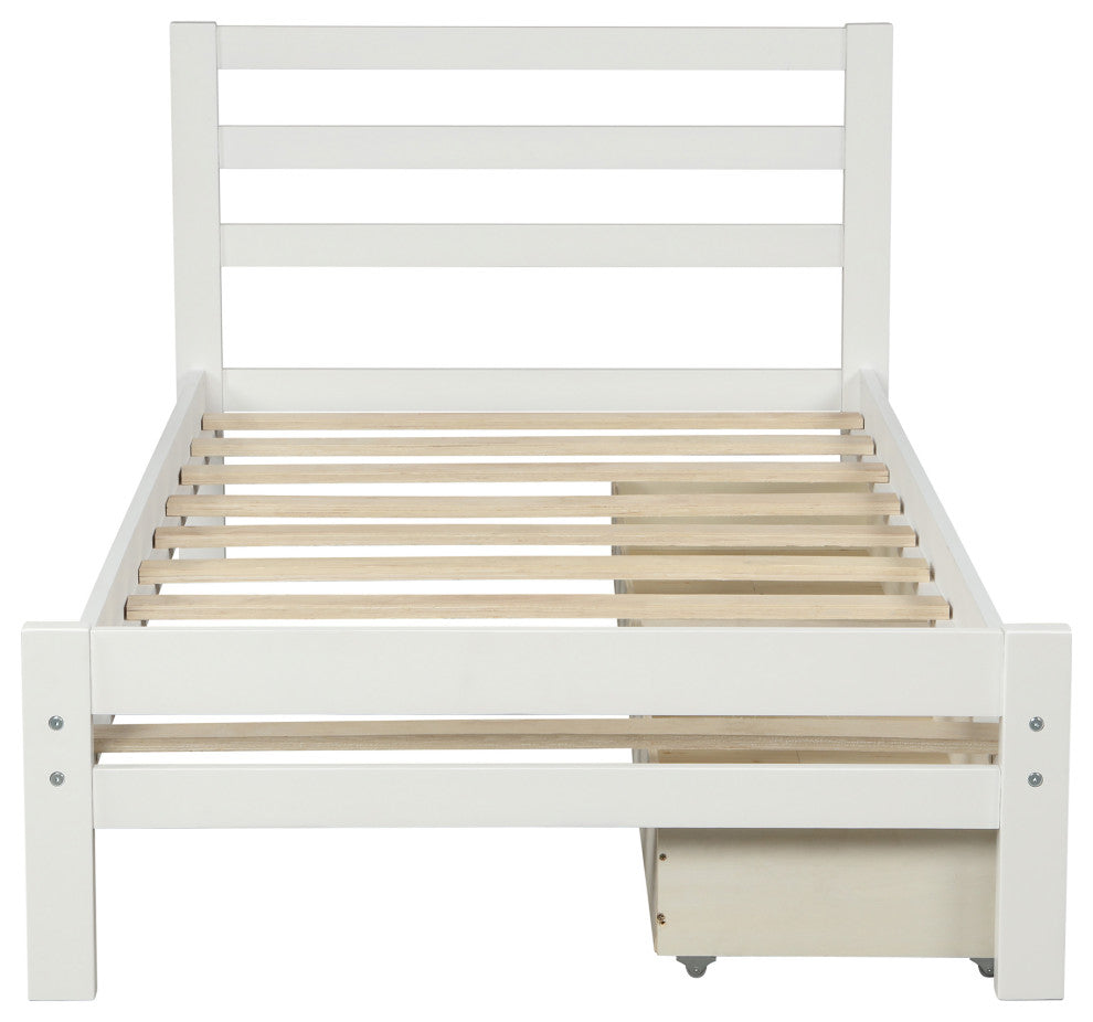 Gewnee Wood platform bed with two drawers, twin in White