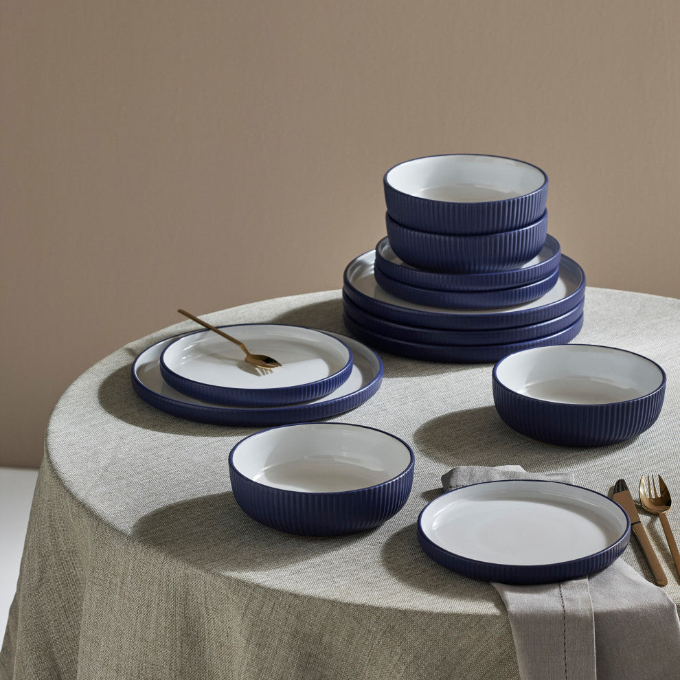 Christian Siriano Laro Stoneware 12 Piece Dinnerware Set, Dark Blue