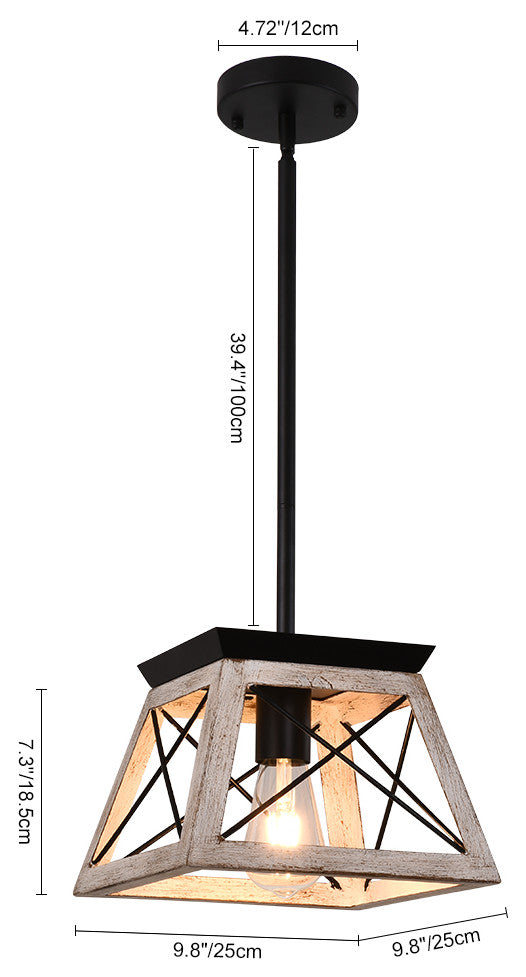Rustic 1-Light Single Rectangle Pendant Light, White
