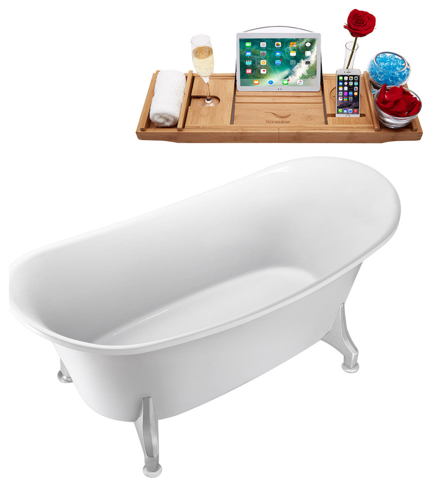59" Streamline N1100CH-IN-WH Clawfoot Tub and Tray With Internal Drain