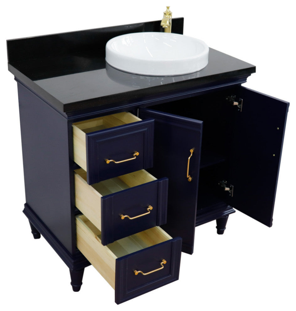 37" Single Vanity, Blue Finish With Black Galaxy