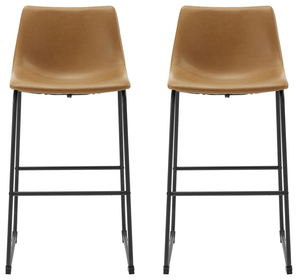 30" Industrial Faux Leather Barstools, Set of 2 - Whiskey Brown