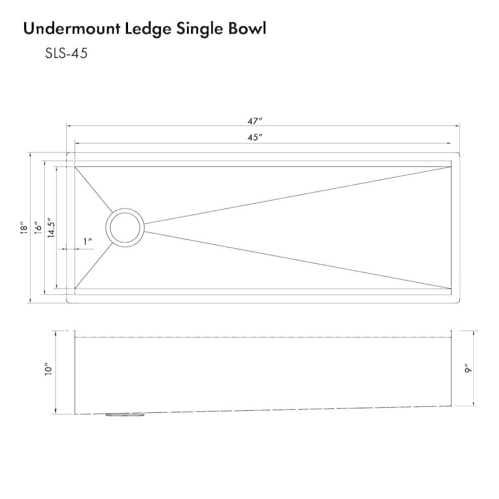 ZLINE 45 In. Under Mount Sink, Stainless Steel, Single Bowl, SLS-45