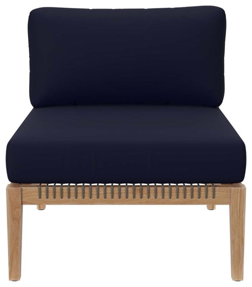 Modway Clearwater Teak Wood and Fabric Outdoor Armless Chair in Gray/Navy