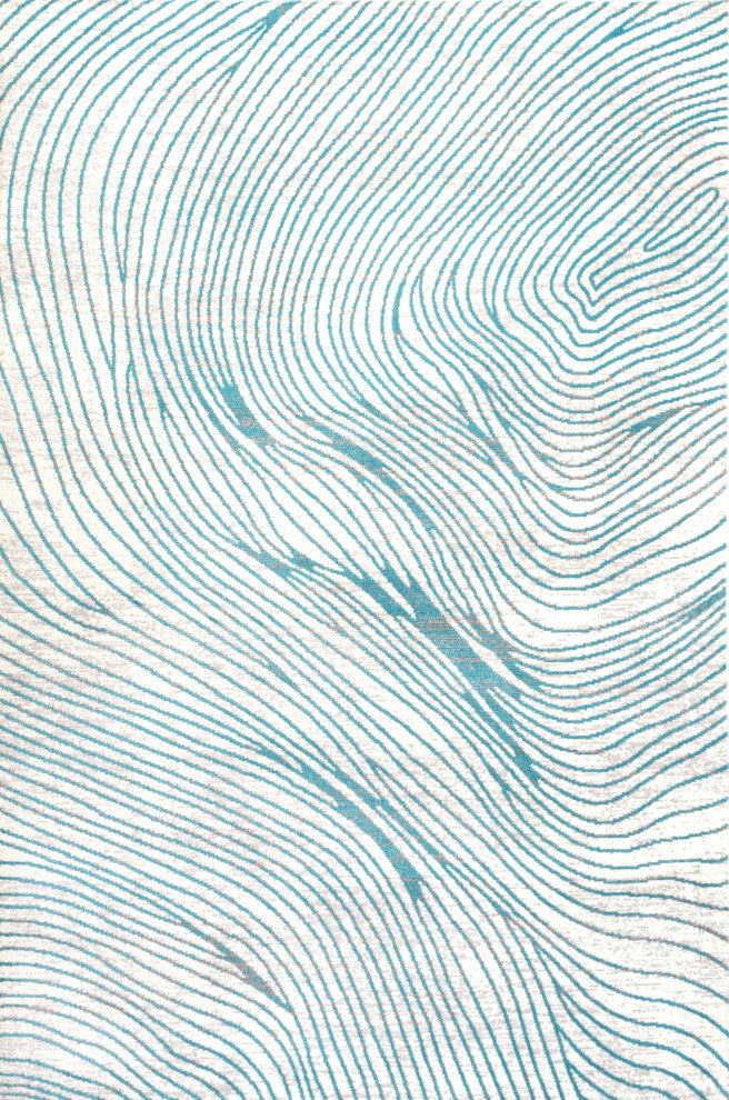 Arlo Woodgrain Geometric Ivory/Blue 4'x6' Area Rug