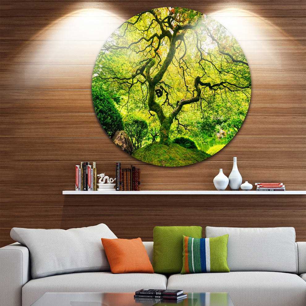 Amazing Green Tree, Photography Round Metal Wall Art, 11"