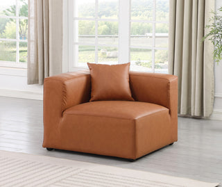 Cube Upholstered Modular Component, Cognac, Vegan Leather, Corner Chair