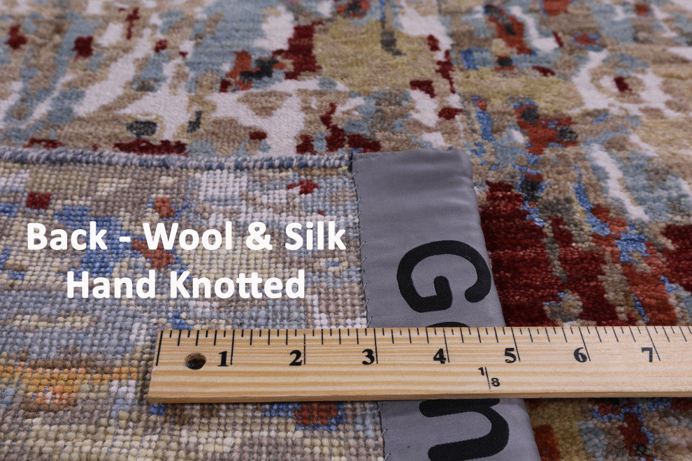 2' 7" X 12' 0" Abstract Wool and Silk Hand Knotted Runner Rug Q6864