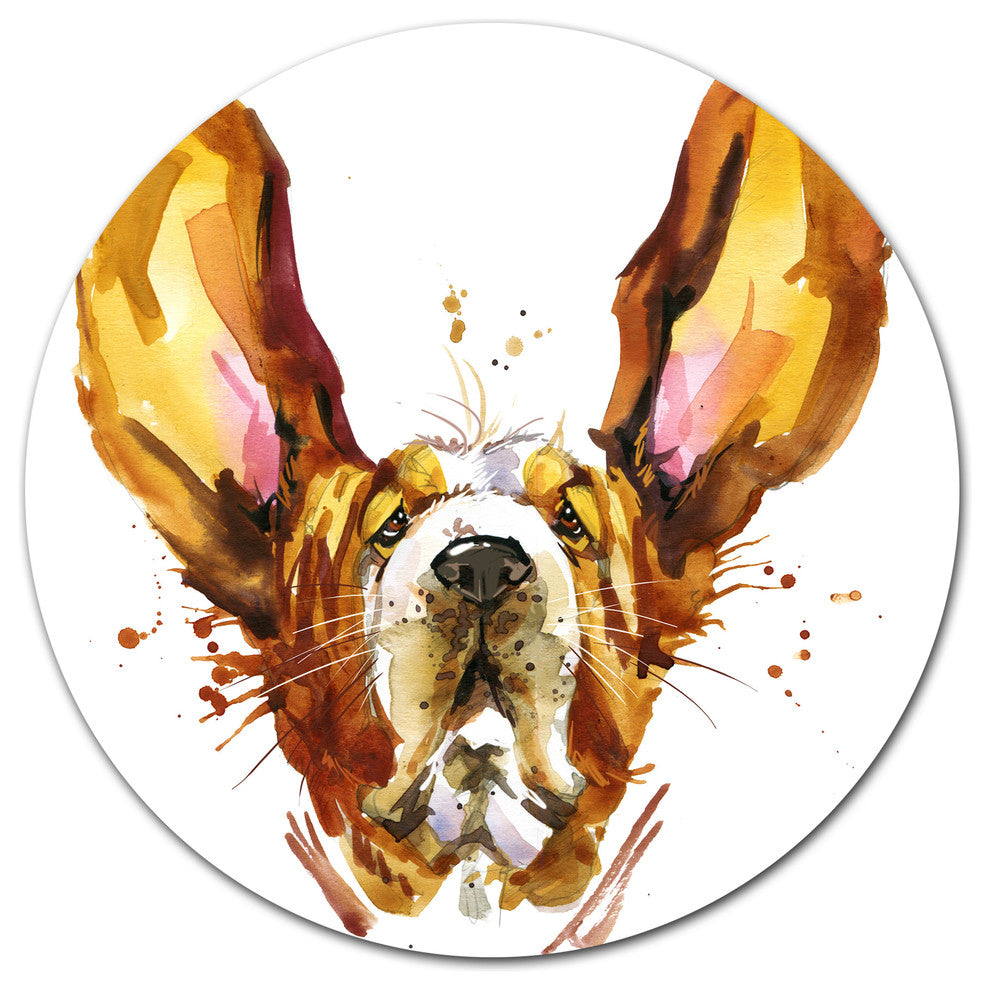 Funny Brown Dog Basset, Animal Round Metal Wall Art, 11"